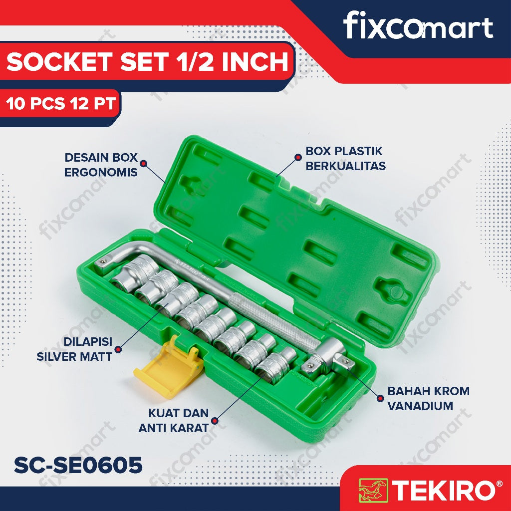 Tekiro Socket Set 1/2 Inch 10 Pcs 12Pt (8-24 Mm) Box Plastik