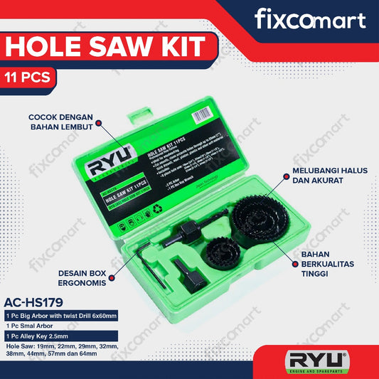 RYU HOLE SAW KIT 11 PCS / HOLE SAW KAYU
