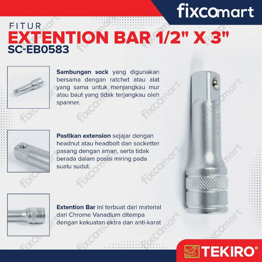 Tekiro Extention Bar 1/2 X 3 Inch / Tekiro Sambungan Mata Sock FIXCOMART