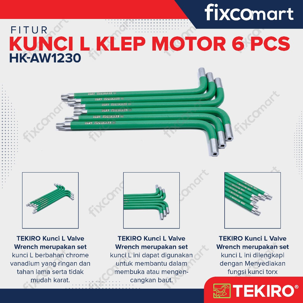 Tekiro Kunci L Klep Motor Set 6 Pcs / Tekiro Valve Adjustable Wrench