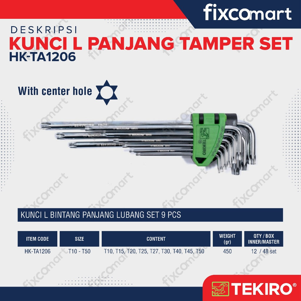 Tekiro Kunci L Set Tamper Torx 9 Pcs / Kunci L Bintang Set