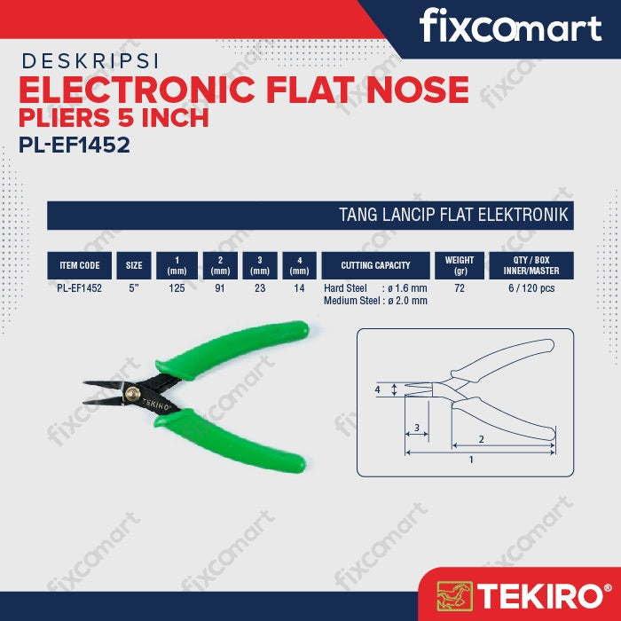 Tekiro Electronic Flat Nose Pliers / Tekiro Tang Elektronik / Tang Potong Kawat