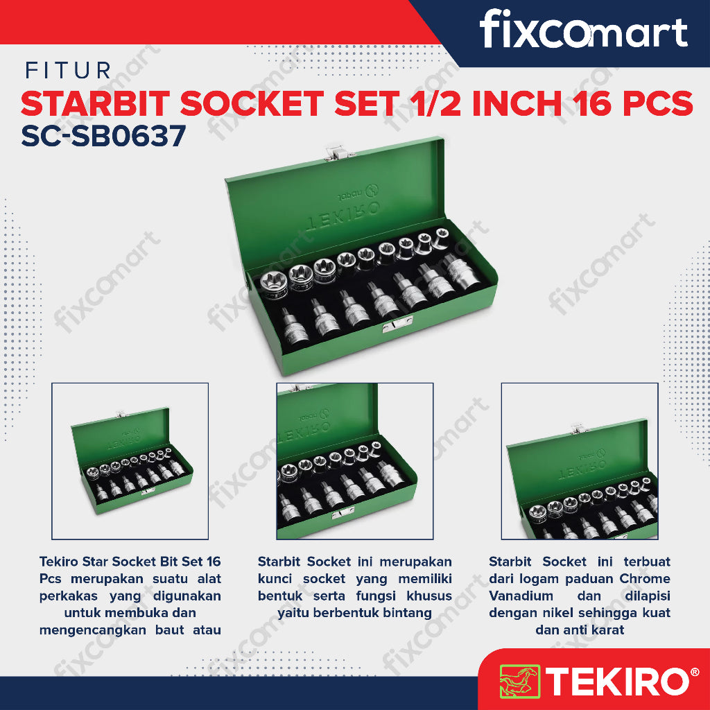 Tekiro Starbit Socket Set 1/2 Inch 16 Pcs / Mata Sock L Bintang