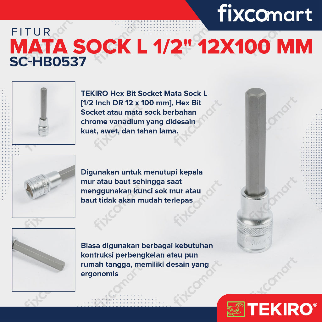 Tekiro Mata Sock L 1/2" 12X100 mm / Hex Bit Socket