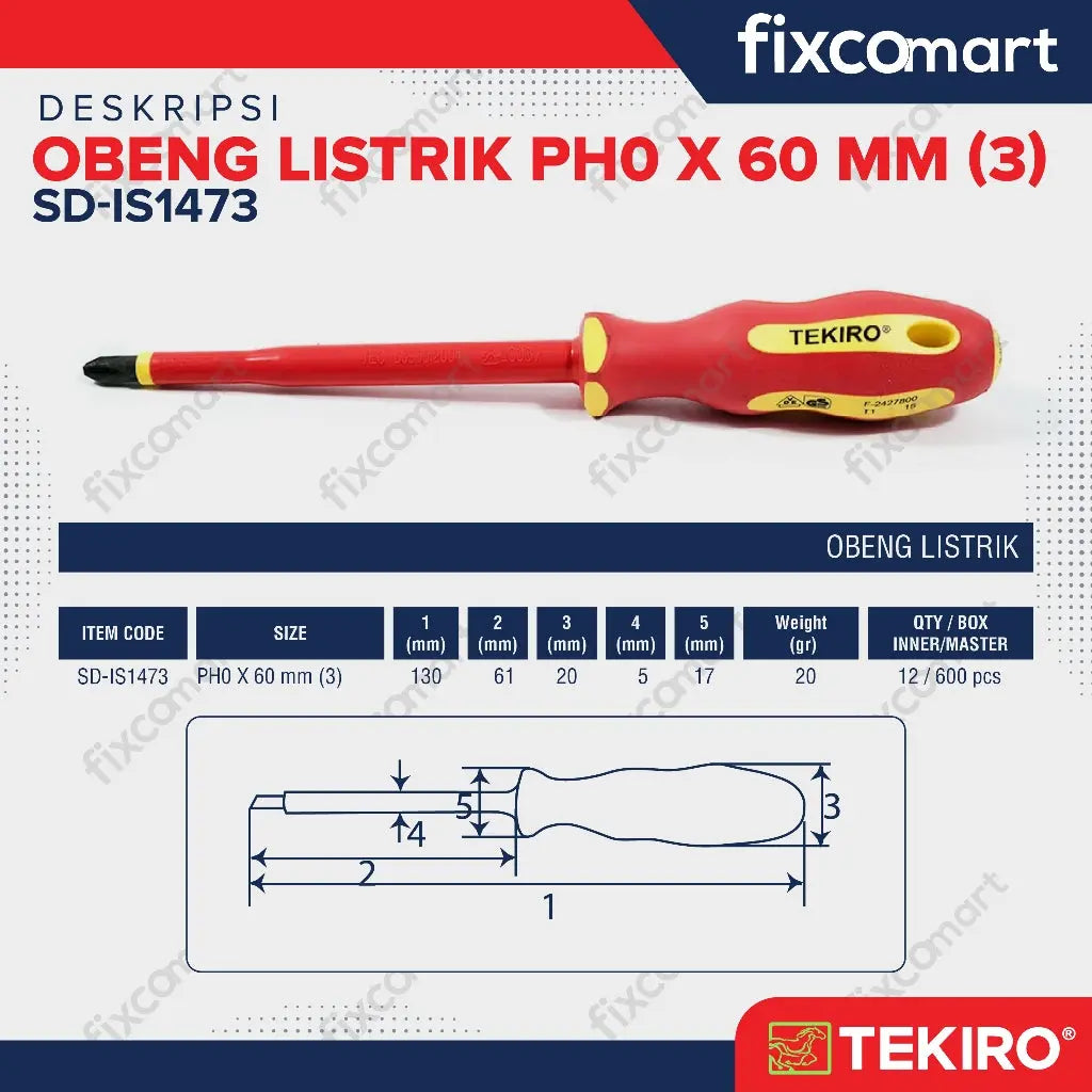 Tekiro Obeng Listrik (+) PH0 X 60 mm / Tekiro Obeng Plus FIXCOMART