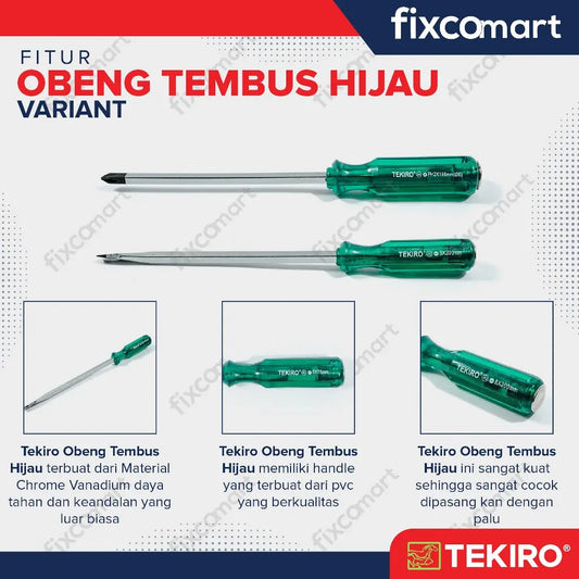 Tekiro Obeng Tembus Hijau (+) Ph2 X 150 Mm / Tekiro Obeng Go Thru FIXCOMART