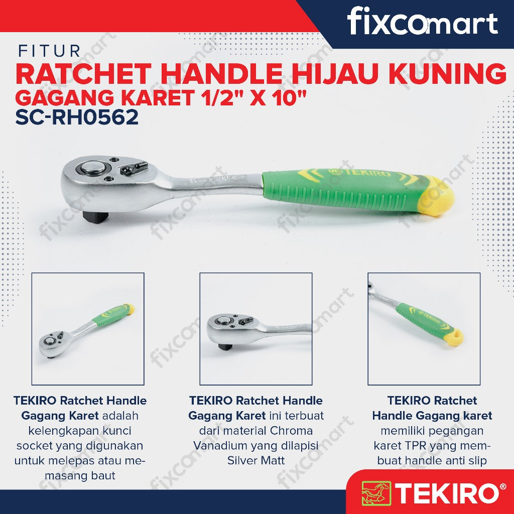 Tekiro Ratchet Handle 1/2 X 10 Inch (Gagang Karet) / Tekiro Ratchet Handle Karet
