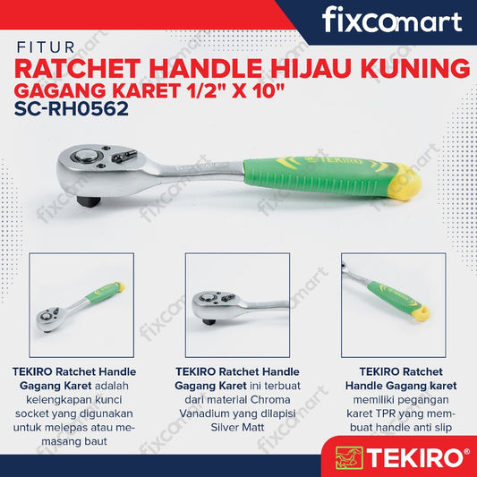 Tekiro Ratchet Handle 1/2 X 10 Inch (Gagang Karet) / Tekiro Ratchet Handle Karet
