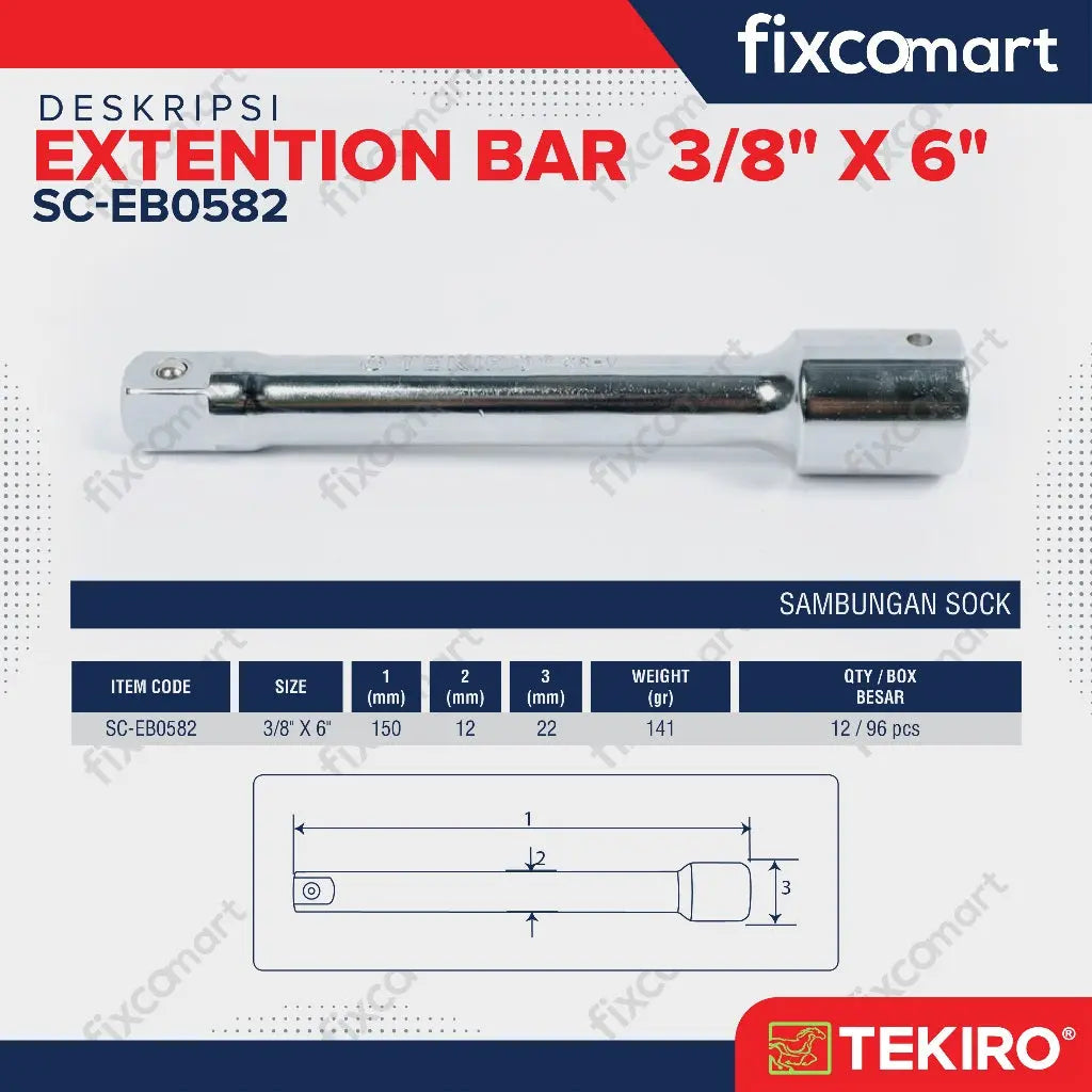 Tekiro Extention Bar 3/8 X 6 Inch / Tekiro Sambungan Mata Sock FIXCOMART