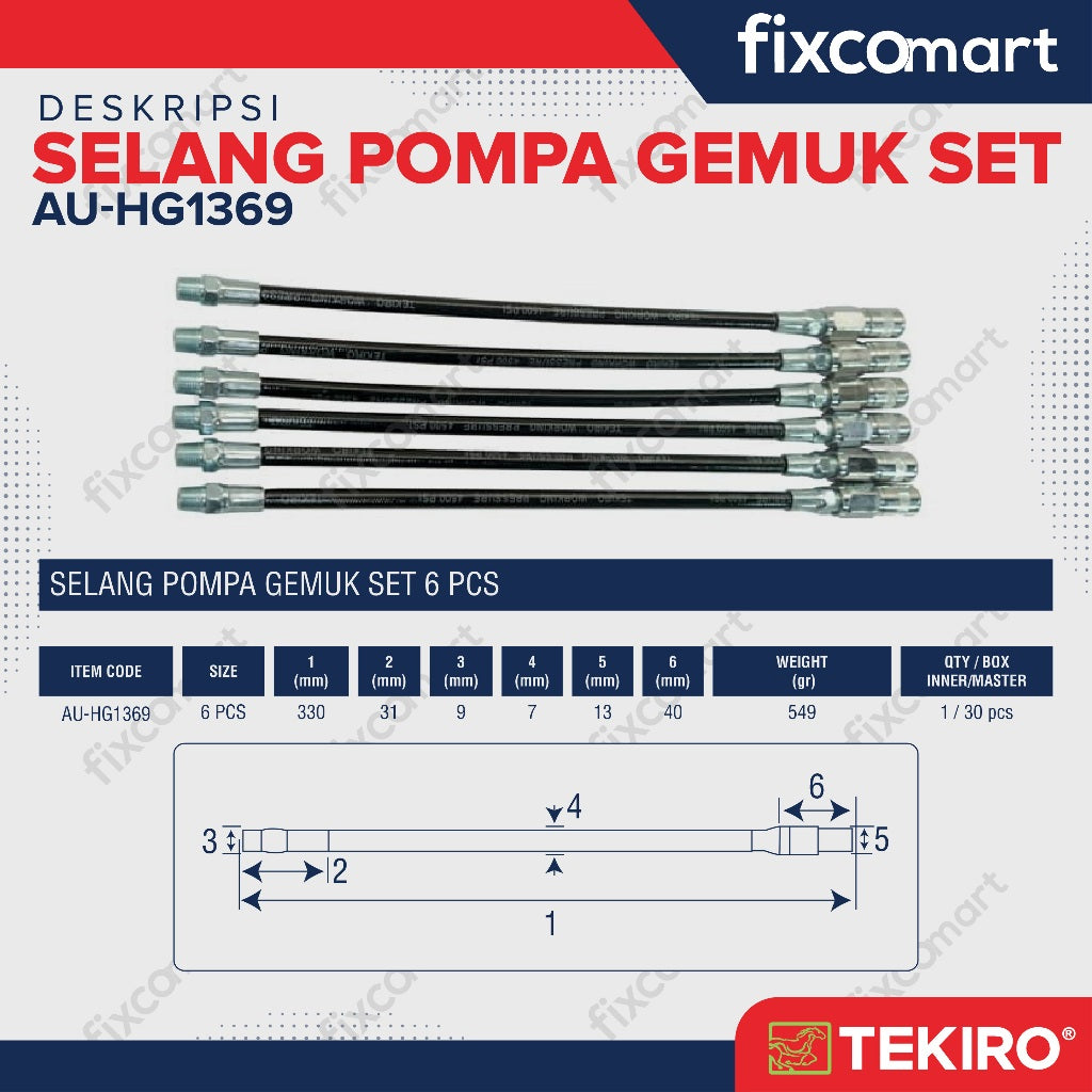Tekiro Selang Pompa Gemuk Set 6 Pcs / Set Hose Hand Grease