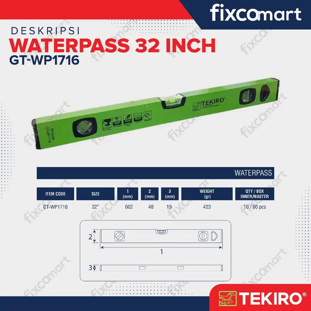 Tekiro Waterpass 32 Inch / Alat Ukur Level FIXCOMART