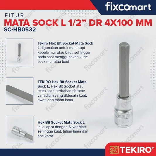 Tekiro Hex Bit Socket 1/2" (4x100 mm) / Mata Sock L FIXCOMART