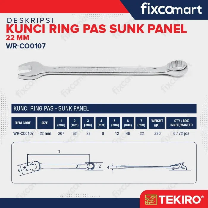 TEKIRO Kunci Ring Pas 22 Mm Sunk Panel FIXCOMART