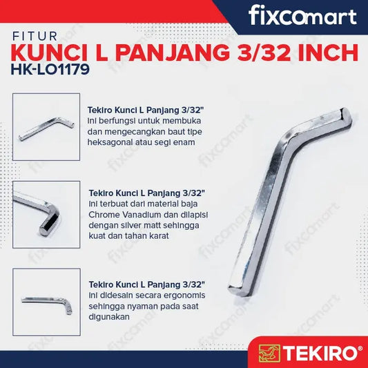 Tekiro Kunci L Panjang 3/32 inch / Hex Key Long FIXCOMART