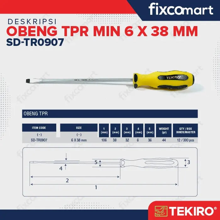 Tekiro Obeng TPR Min (-) 6 x 38 mm FIXCOMART