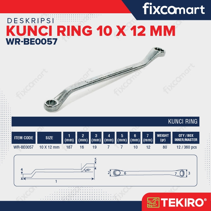 Tekiro Box End Wrench / Tekiro Kunci Ring 10 X 12 MM