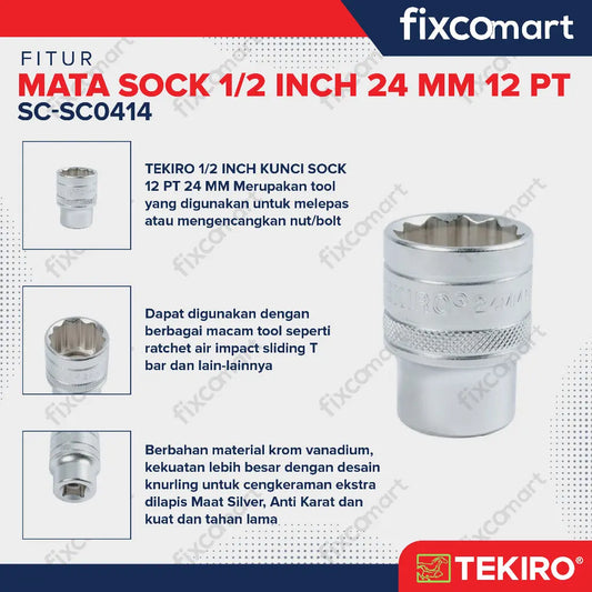 Tekiro Mata Sock 1/2 Inch 24 mm 12 PT / Tekiro Mata Socket FIXCOMART