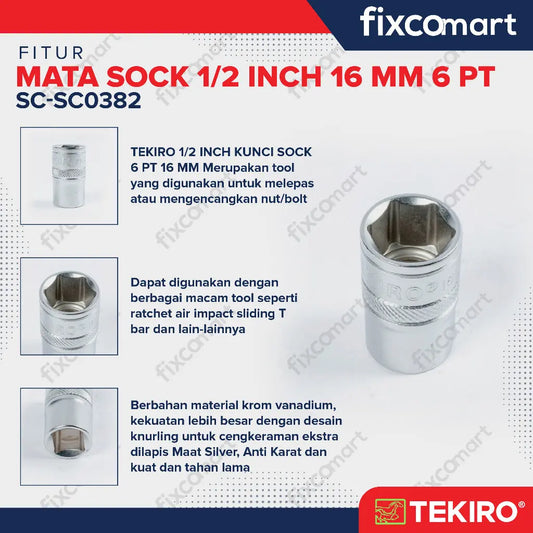 Tekiro Mata Sock 1/2 Inch 16 mm 6PT FIXCOMART