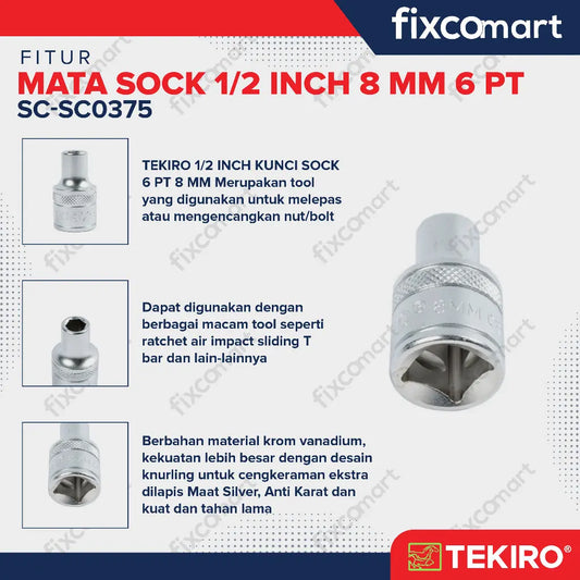 Tekiro Mata Sock 1/2 Inch 8 mm 6PT FIXCOMART