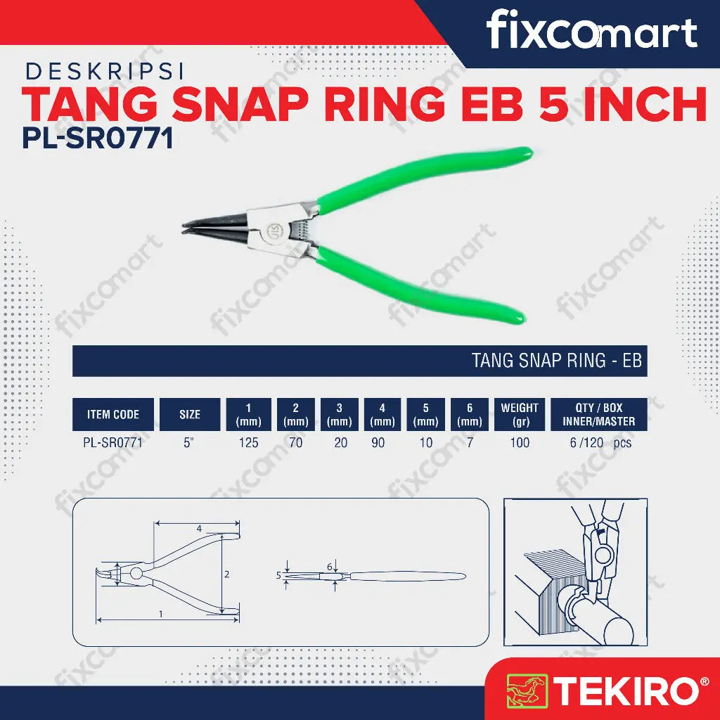 Tekiro Tang Snap Ring Eb 5 Inch / Tang Jepit Tutup Bengkok FIXCOMART