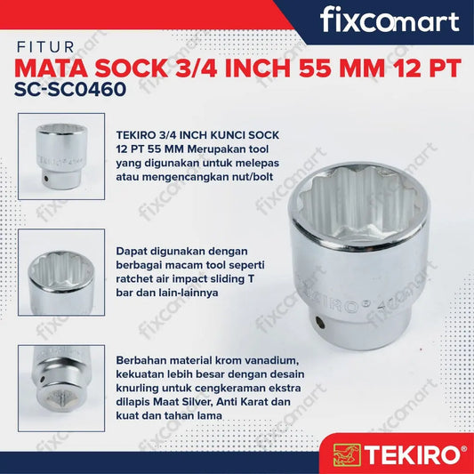 Tekiro Socket 3/4 inch 55 mm 12 PT / Mata Sock 3/4 Inch FIXCOMART