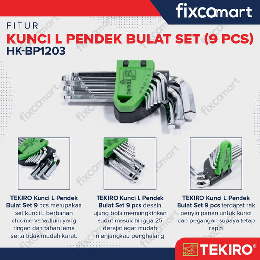 Tekiro Kunci L Set Ballpoint Pendek 9 Pcs /  Kunci L Ballpoint