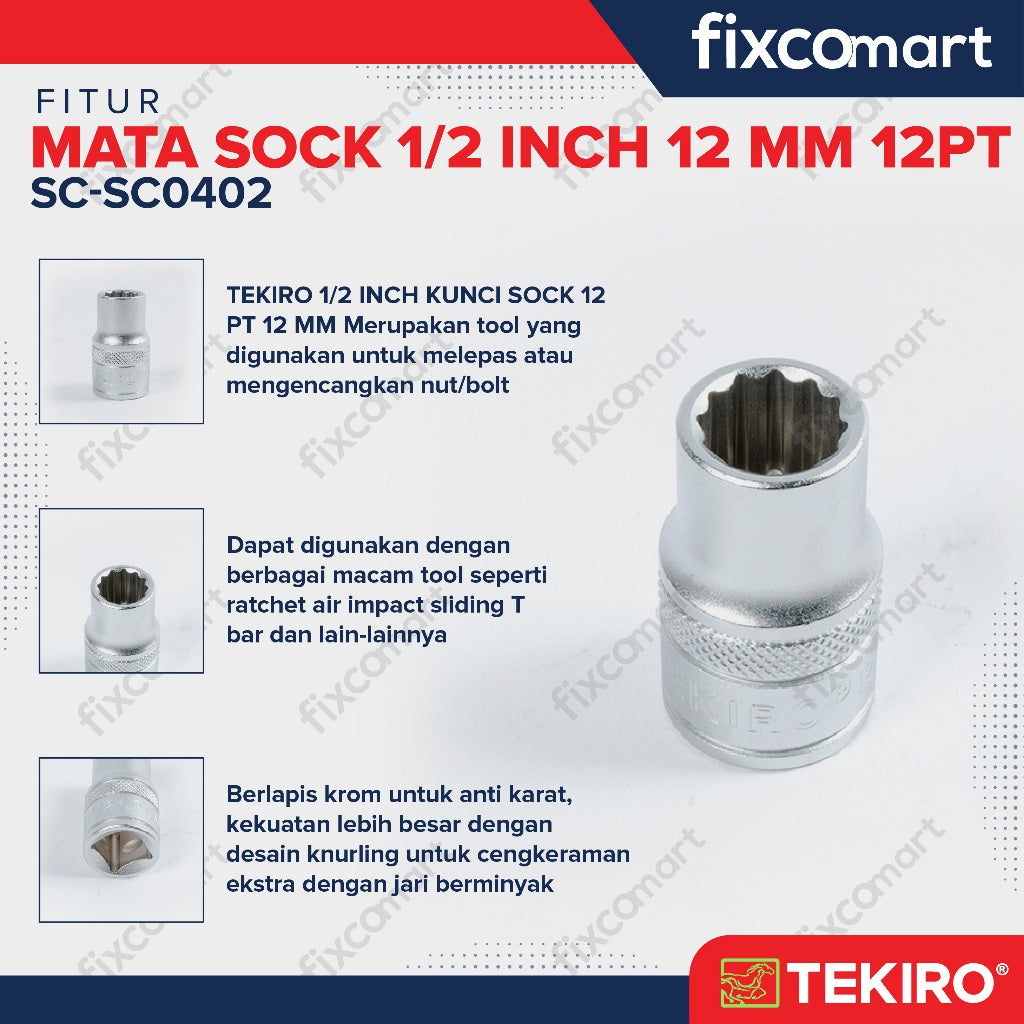Tekiro Socket 1/2 inch 12 mm 12 PT
