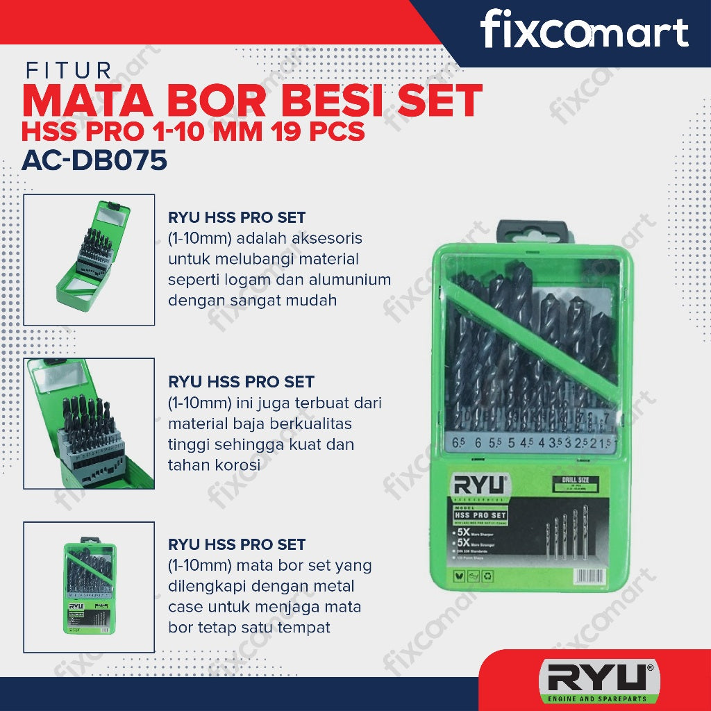 Ryu Hss Pro / Ryu Mata Bor Besi Set 1-10 Mm 19 Pcs