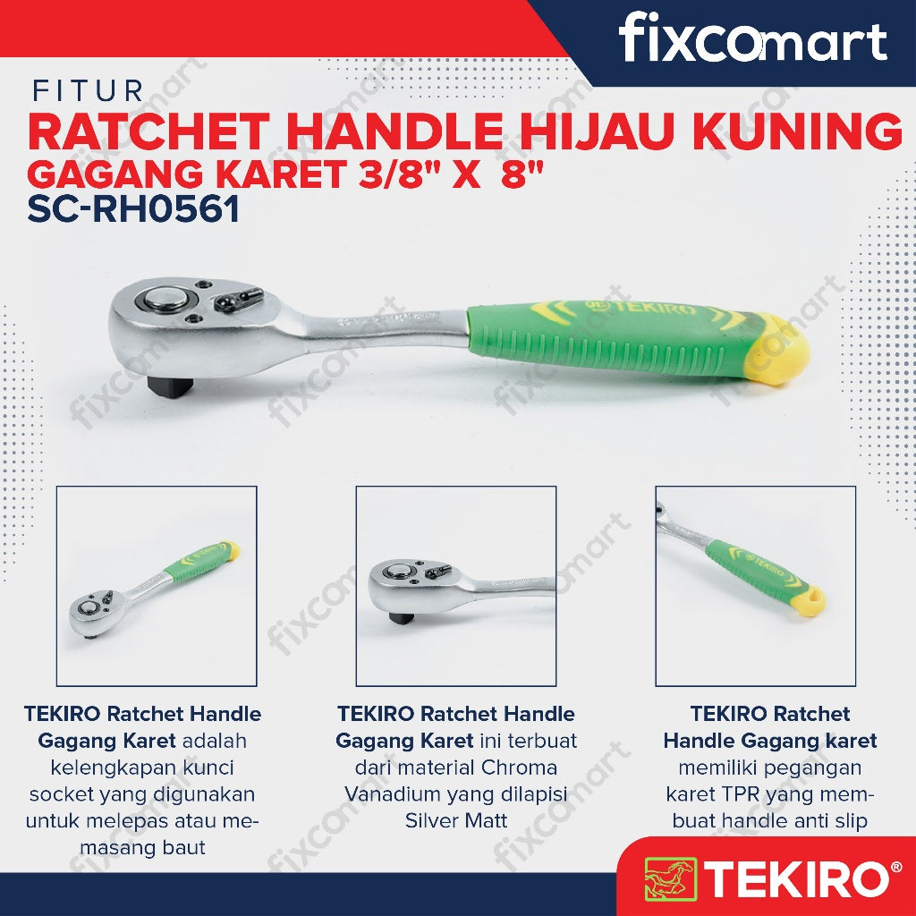 Tekiro Ratchet Handle 3/8 X 8 Inch (Gagang Karet) / Tekiro Ratchet Handle Karet
