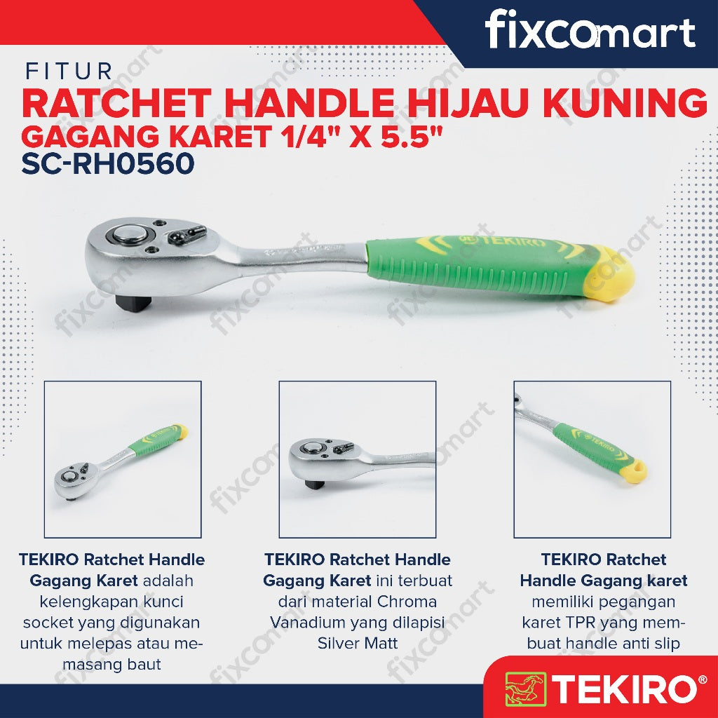 Tekiro Ratchet Handle Gagang Karet 1/4 X 5.5 Inch