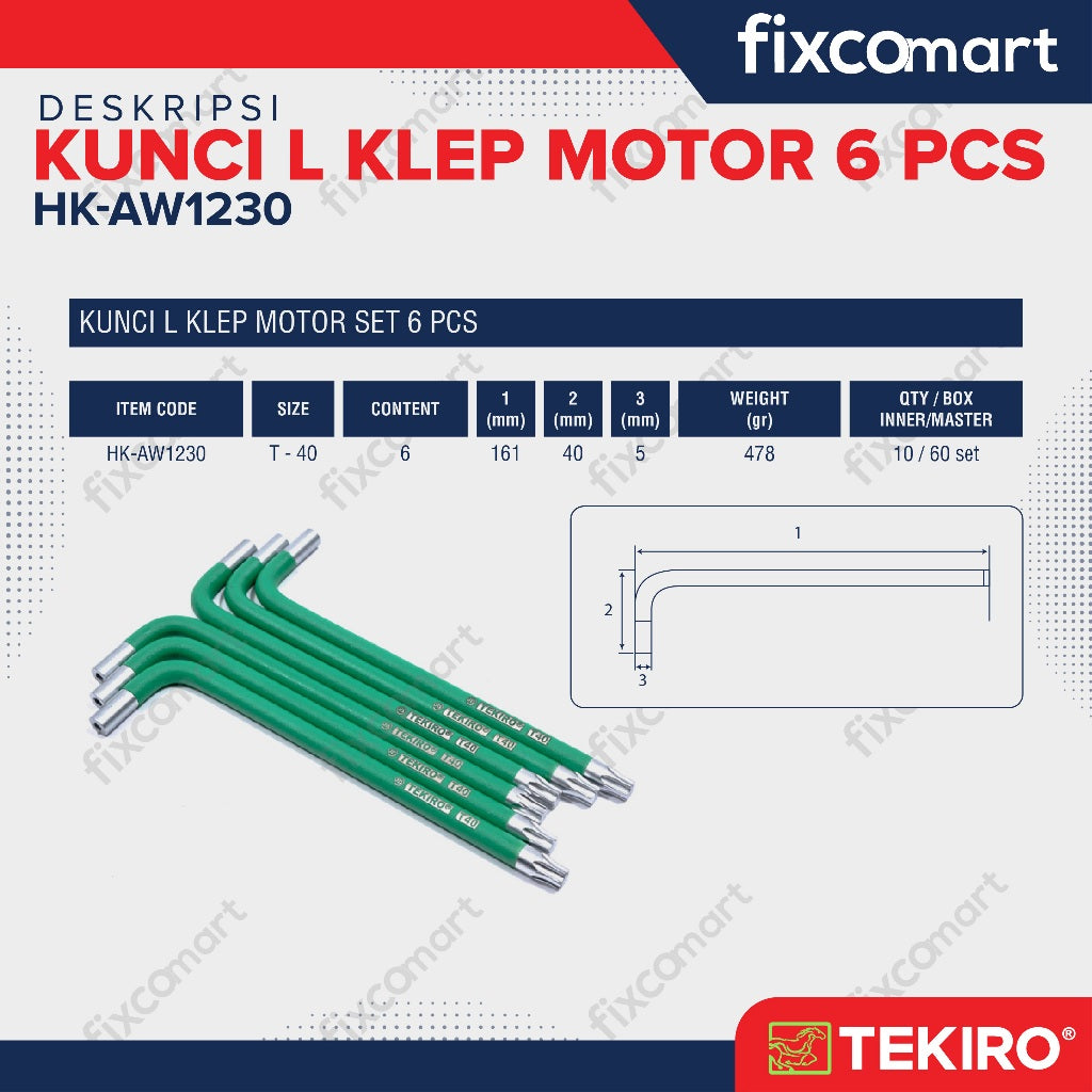 Tekiro Kunci L Klep Motor Set 6 Pcs / Tekiro Valve Adjustable Wrench