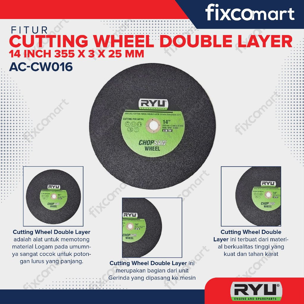 Ryu Chop Saw Wheel Double Layer / Ryu Mata Potong Besi 14 Inch