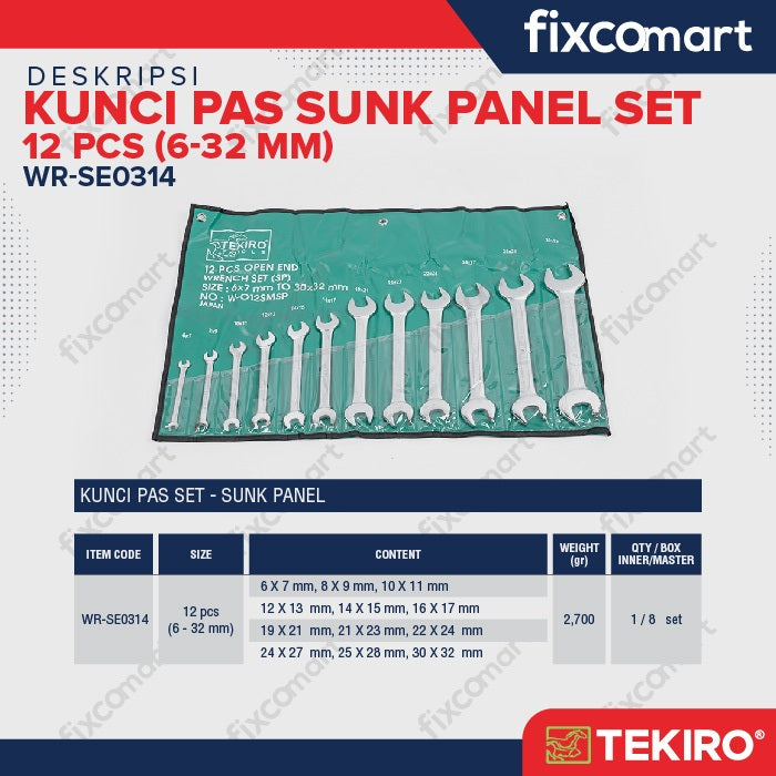 Kunci Pas Set Sunk Panel 12 Pcs / Kunci Pas Tekiro