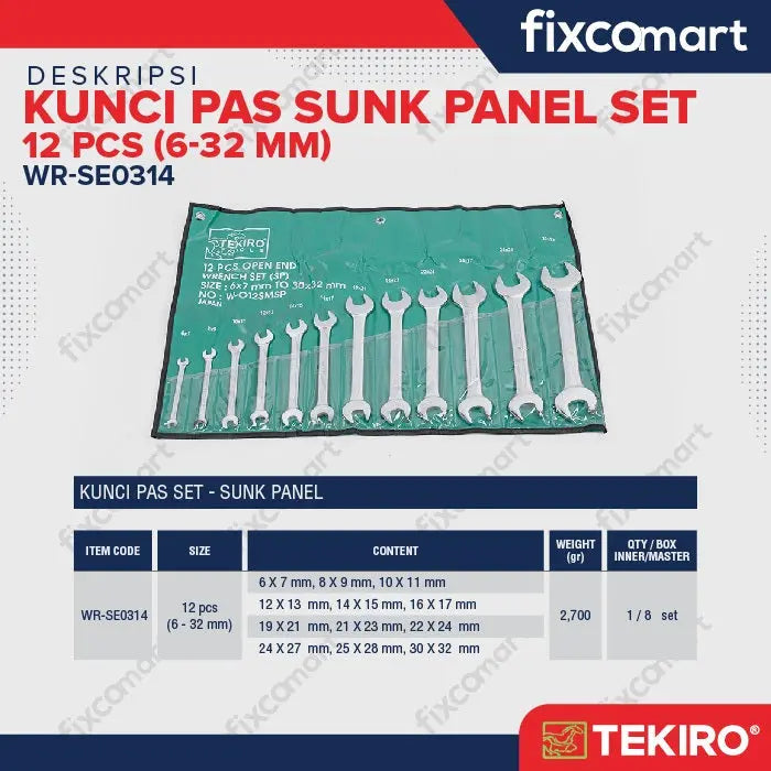 Tekiro Kunci Pas Set Sunk Panel 12 Pcs (6-32 mm) FIXCOMART