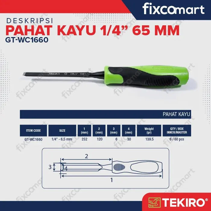 Tekiro Pahat Kayu 1/4 Inch / Tekiro Wood Chisel 6.5 Mm FIXCOMART