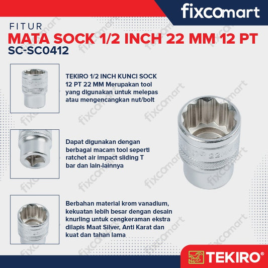 Tekiro Socket 1/2 inch 22 mm 12 PT