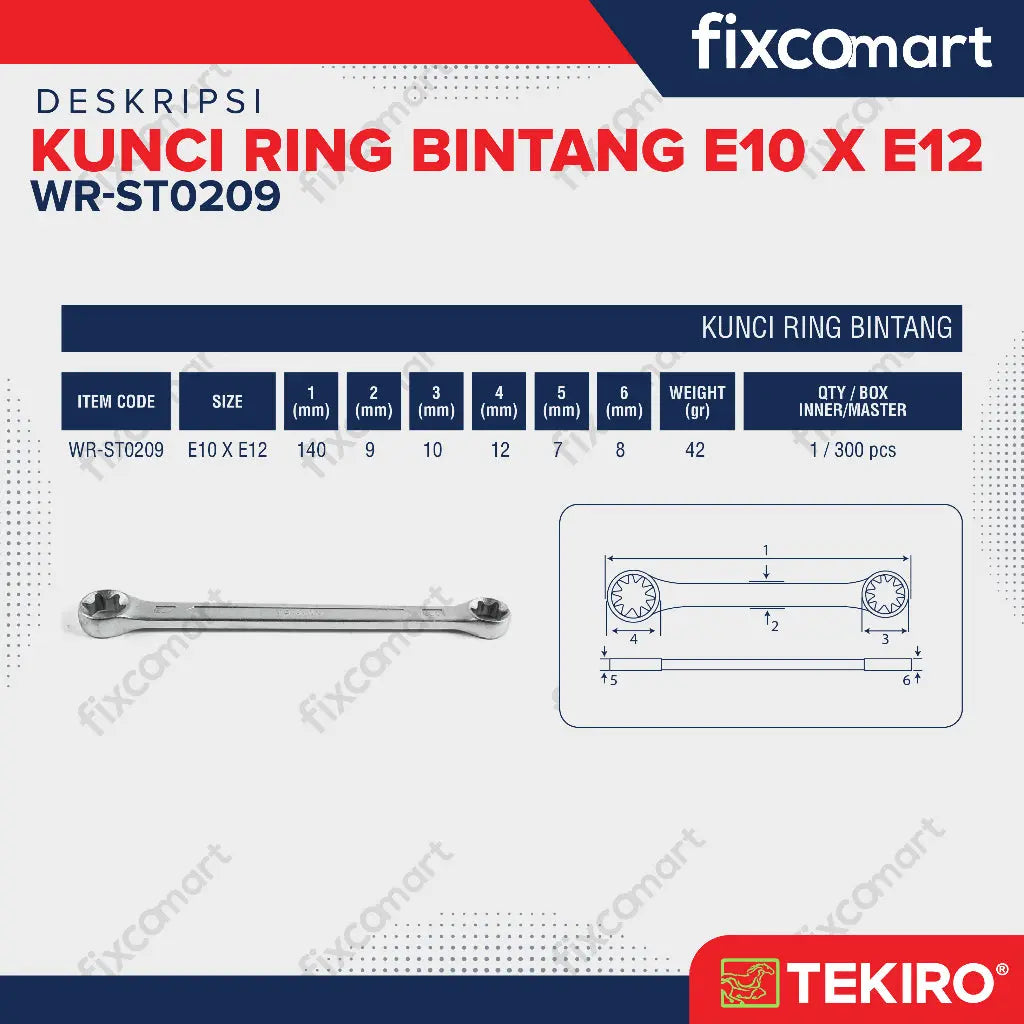 Tekiro Kunci Ring Bintang E10XE12 / Star Wrench E10XE12 FIXCOMART