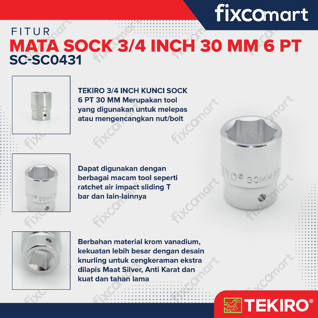 Tekiro Socket 3/4 inch 30 mm 6 PT / Mata Sock 3/4 Inch