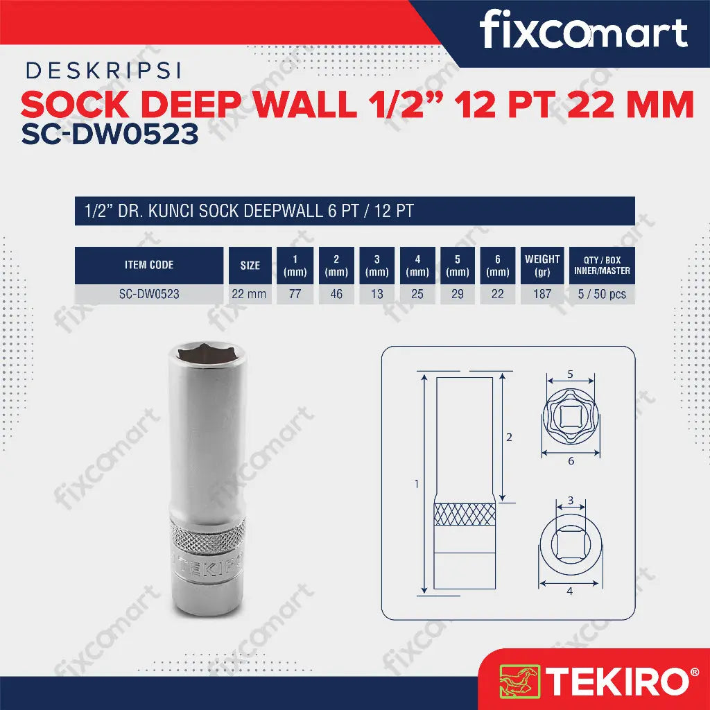 Tekiro Mata Sock Deep Wall 1/2 Inch 12PT 22 mm FIXCOMART