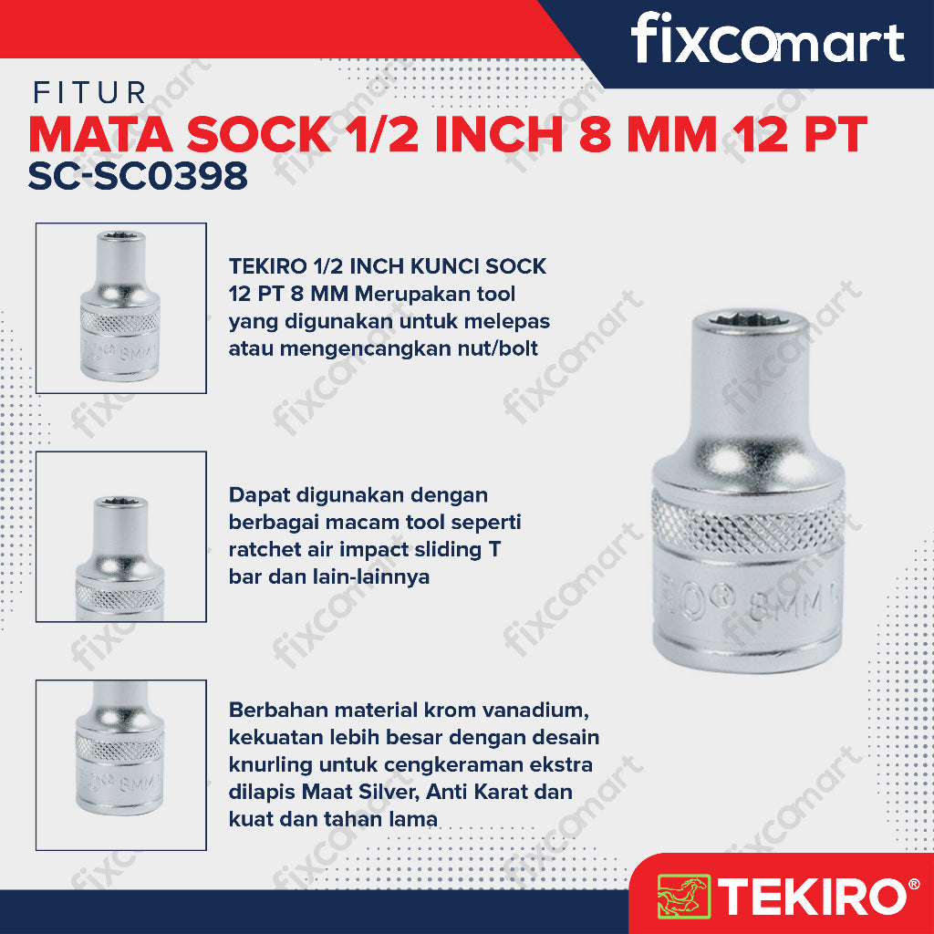 Tekiro Socket 1/2" 8 mm / Mata Socket / 12 PT