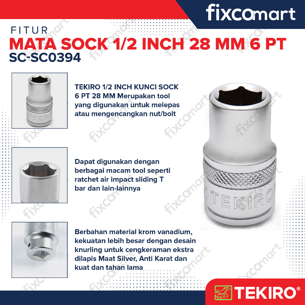 Tekiro Mata Sock 1/2 Inch 28 mm 6PT