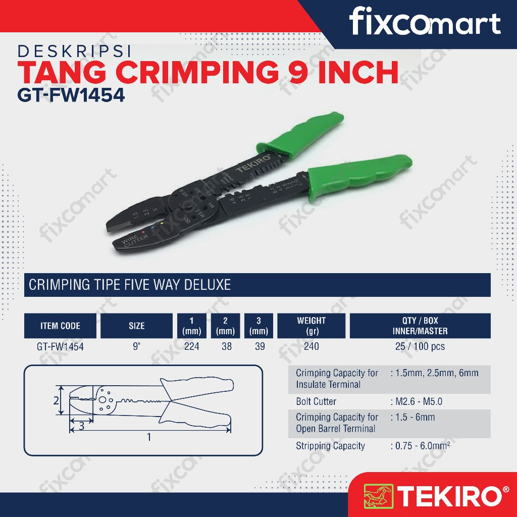 Tekiro Tang Crimping 9 Inch / Tekiro Five Way Deluxe Crimping Tool 9"