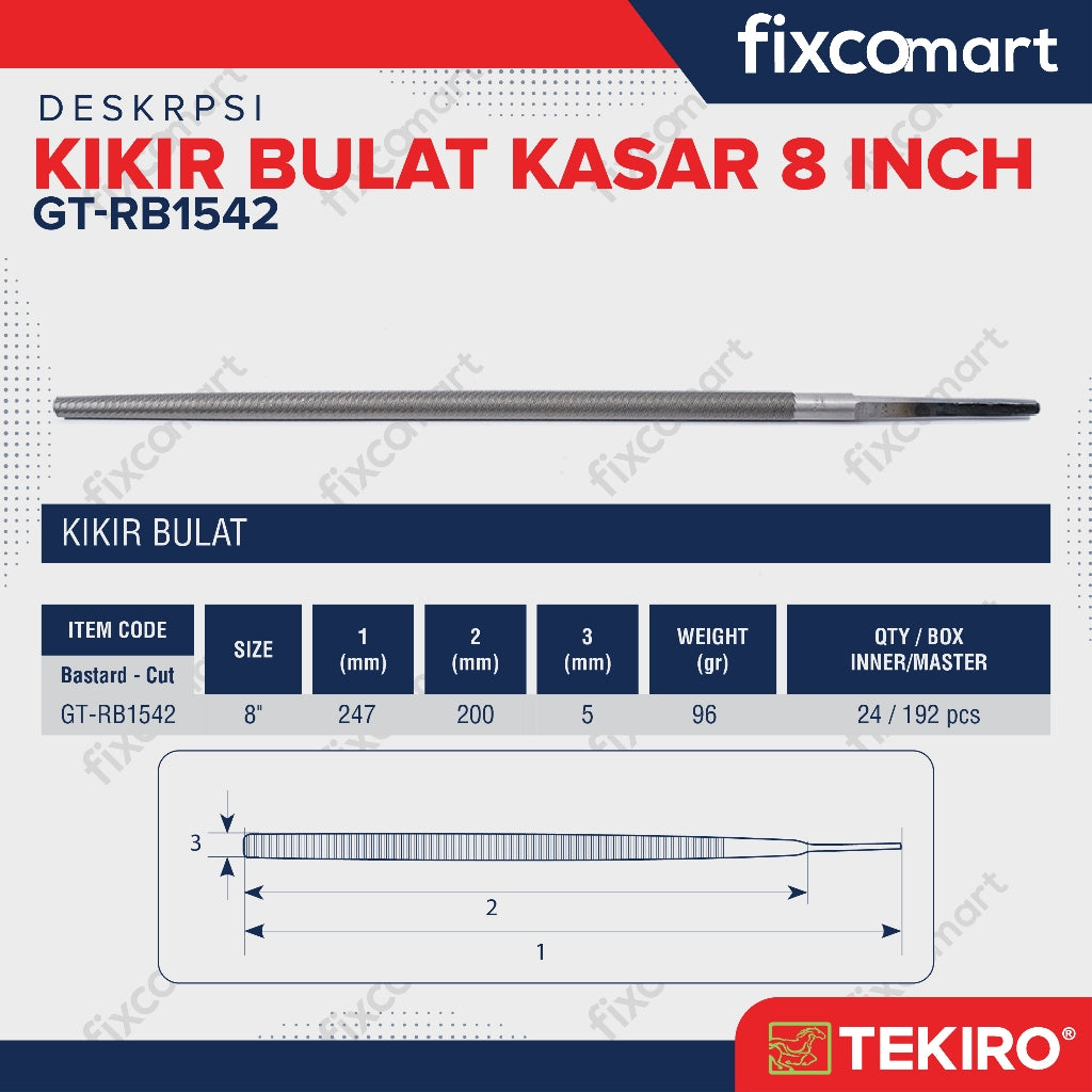 Tekiro Kikir Bulat Kasar 8 Inch / Kikir Kasar 8 Inch