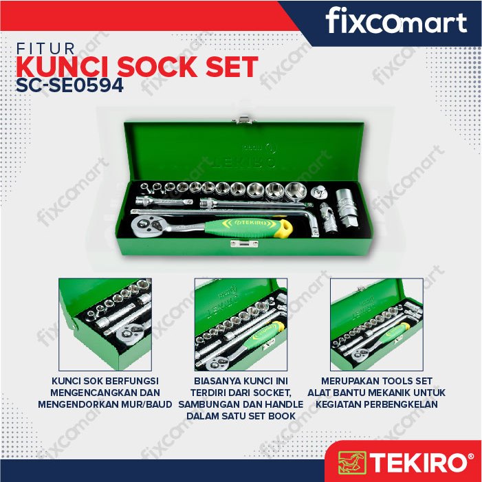 Tekiro Socket Set 3/8 inch 18 Pcs 6-22 mm 12PT / Sock Set