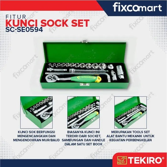 Tekiro Socket Set 3/8 Inch 18 Pcs 6-22 mm 12 PT Sock Set FIXCOMART