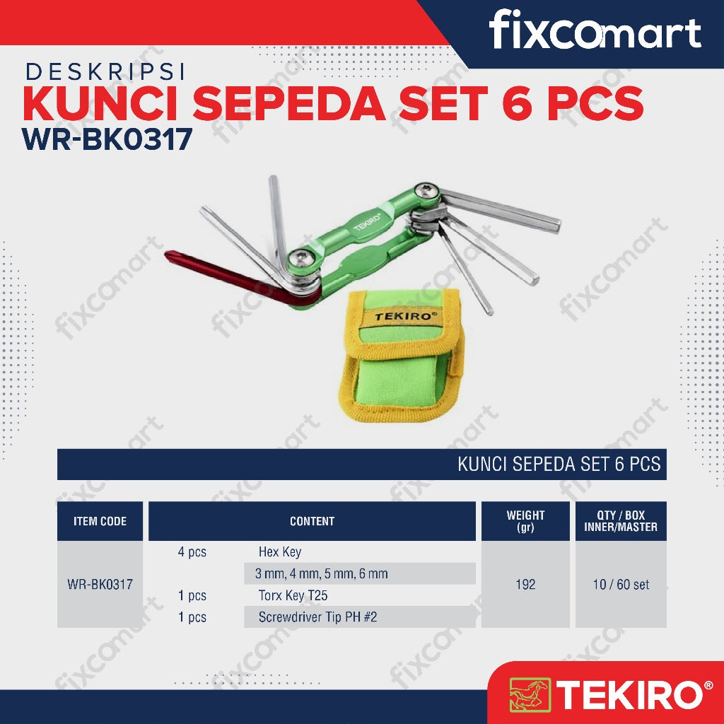Tekiro Kunci Sepeda Lipat Set 6 Pcs / Tekiro Bike Toolkit