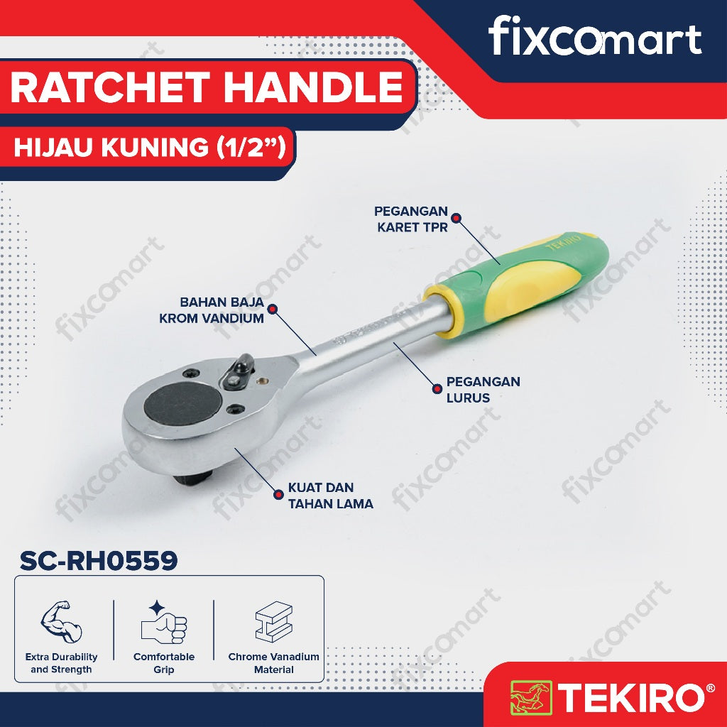 Tekiro Ratchet Handle 1/2 X 10 Inch (Hijau Kuning) / Tekiro Gagang Ratchet