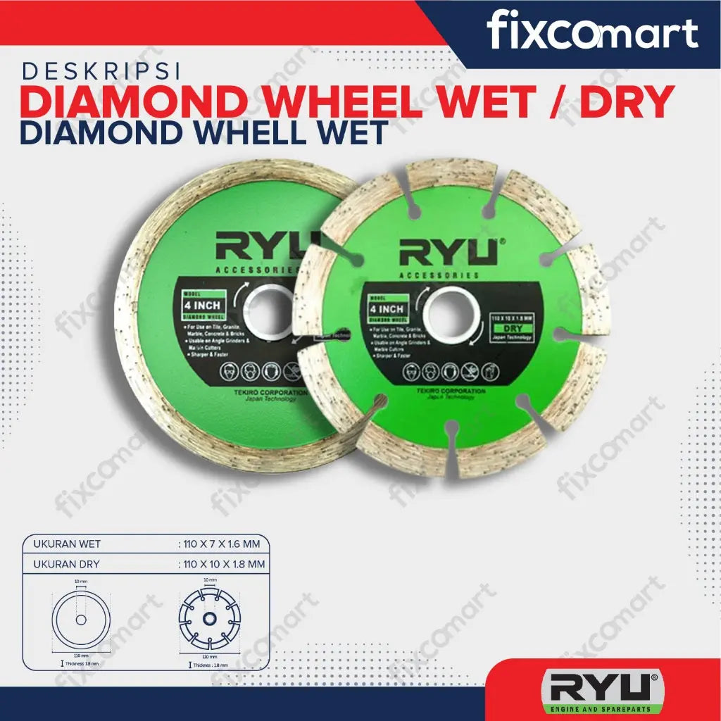 RYU Paket Murah Set Gerinda 4 Inc & Bor 10 mm gratis mata bor 41 dan mata gerinda 2 Pcs FIXCOMART