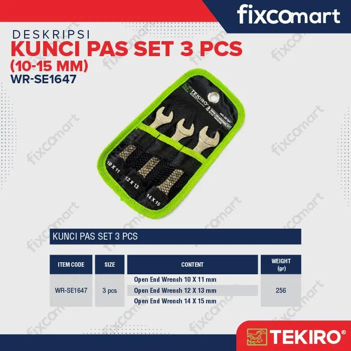 Tekiro Kunci Pas Set 3 Pcs (10-15 mm) FIXCOMART