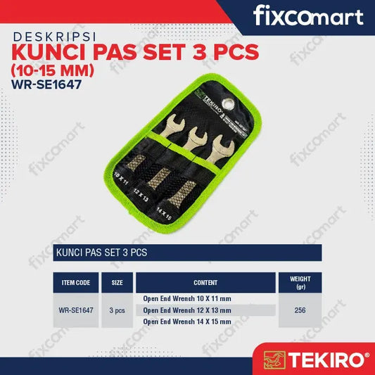 Tekiro Kunci Pas Set 3 Pcs (10-15 mm) FIXCOMART